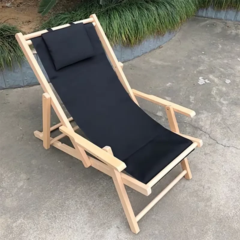 Wholesale Custom Printing logo Adjustable Folding Wood Lounge Deck Chair Beach Chairs