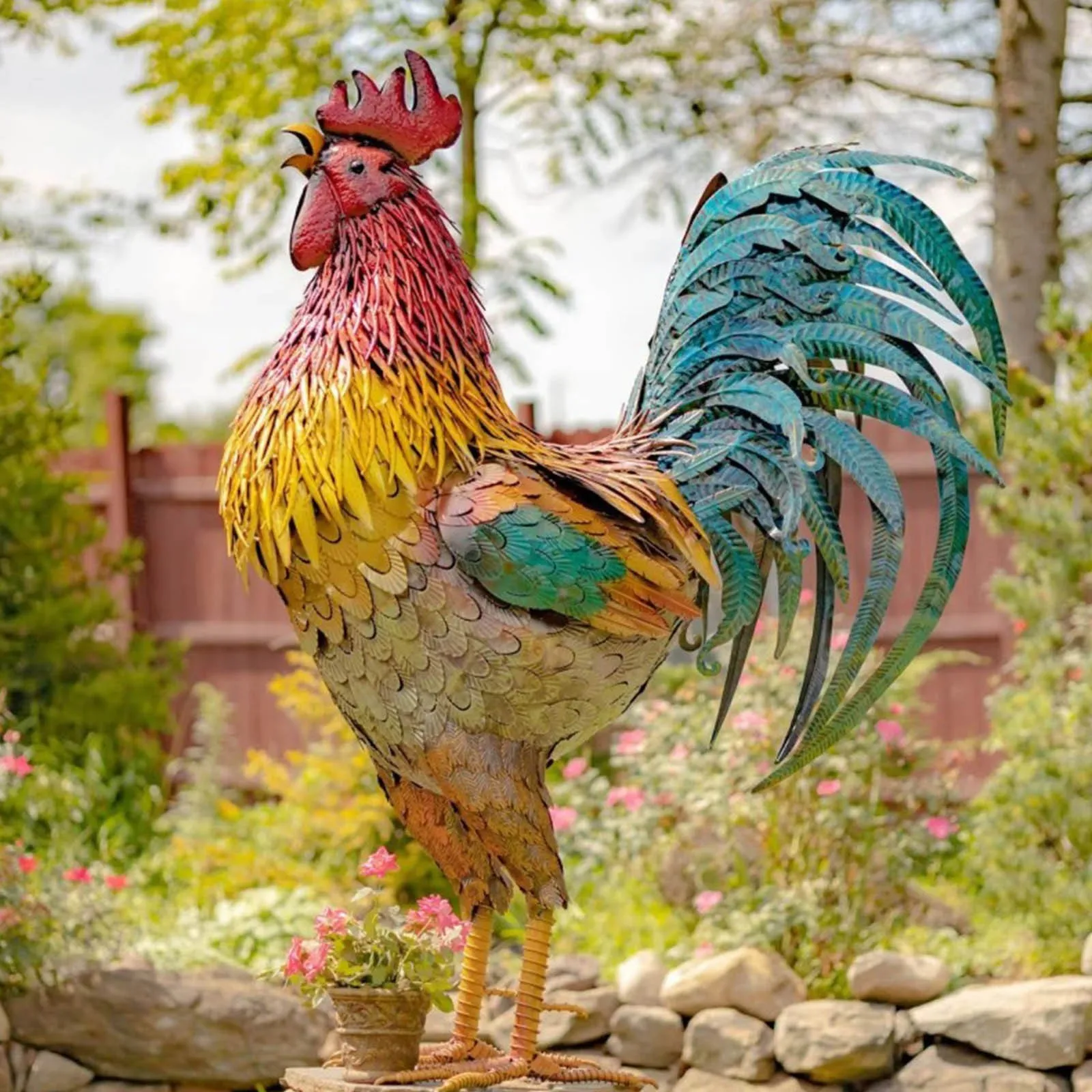 

Metal Rooster Garden Statues & Sculptures Garden Courtyard Decor Chicken Yard Art Decor Standing Animal Ornament For Backyard