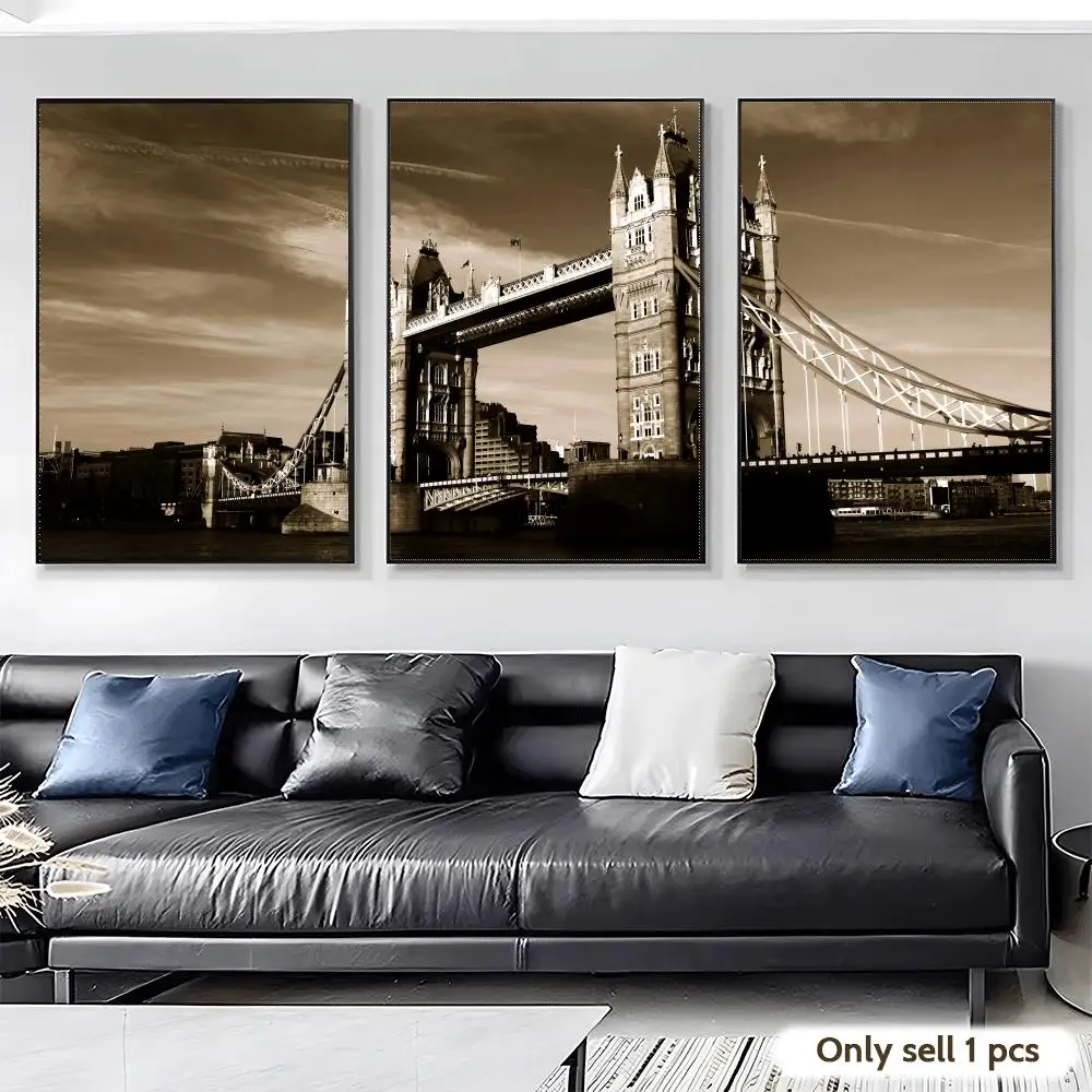 London Tower Bridge Retro Painting Calligraphy Canvas Poster Wall Art Interior Hallway Home Decoration Holiday Gifts