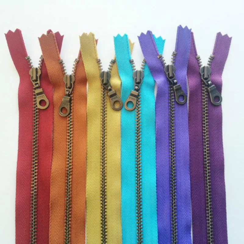 

20pcs/Lot 3# 7 Inches YKK Vintage Restro METAL Zipper Close End Purple Blue Orange Handbag Collar Sewing Accessory Craft Art Diy