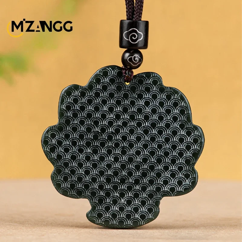 Naturalny Hetian Jade atrament Jade dziewięcioogoniasty wisiorek z lisem ręcznie rzeźbione wysokiej jakości biżuteria męska i damska Amulet na szczęście — zdjęcie 4