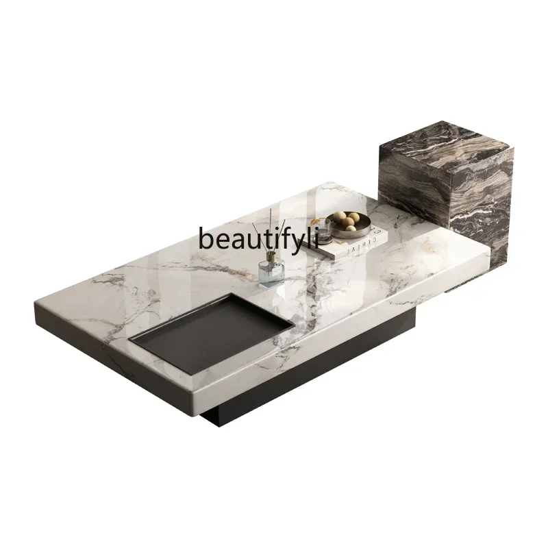 2003Q Natural marble coffee table living room minimalist light luxury rectangular wabi sabi retro style designer coffee table