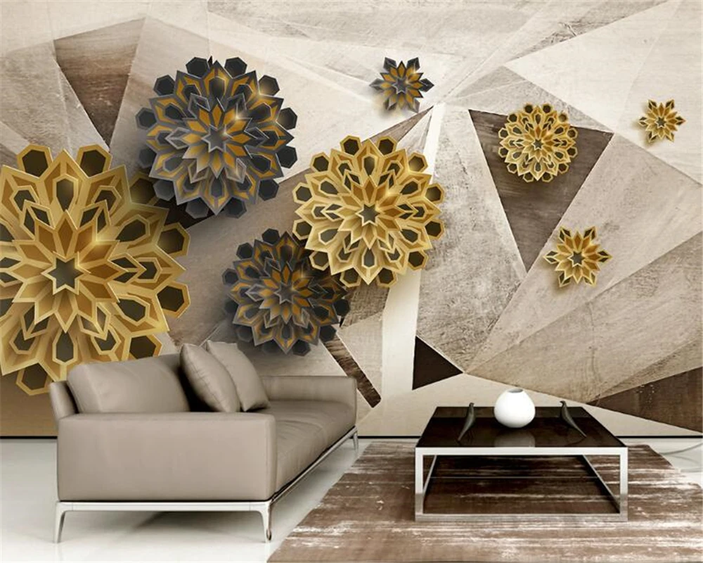 Customized products wallpaper fashion polygon 8D retro abstract flower bedroom mural Living room sofa TV background restaurant