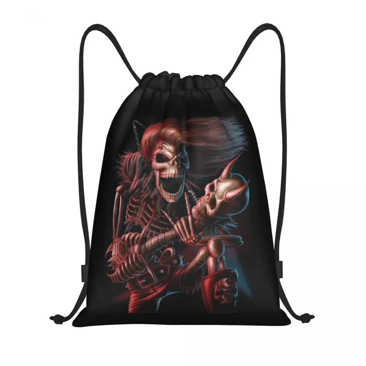 

Megadeths Rock Skeleton Playing Guitar Drawstring Backpack Women Men Sport Gym Sackpack Foldable Training Bag Sack