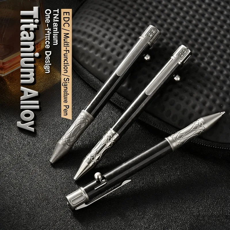 Titanium Alloy Bolt Action Tactical Pen Tungsten Steel Window Breaker EDCTool Business Signature Pocket Ballpoint Pen