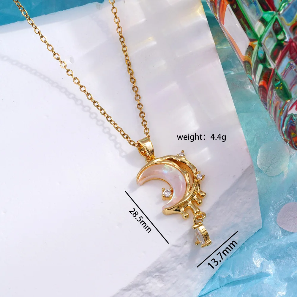 8pcs/set Moon Stainless Steel Chain Necklace Korea Colorful Glazed Stone Pendant Necklaces for Women Fashion Jewelry