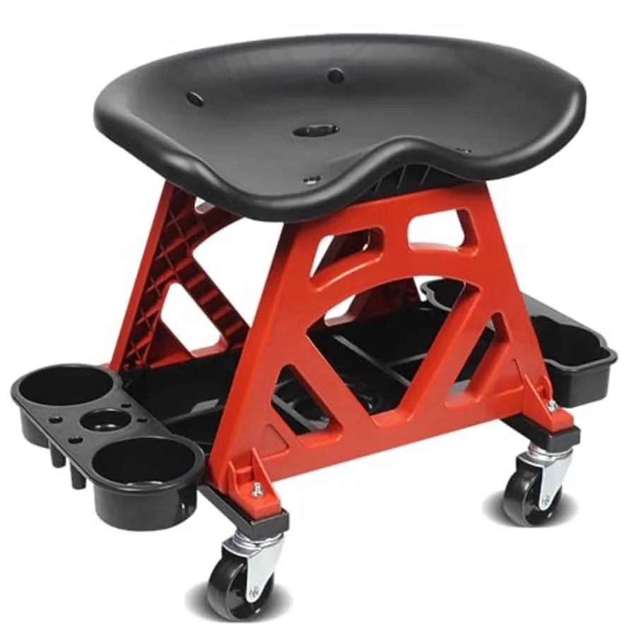 

50957 Seat Mechanic Stool Chair 22.9" L x 13.9" W x 17" H with 4pcs 2.5" Swivel Casters with Tool Tray for Workshop Garage Auto