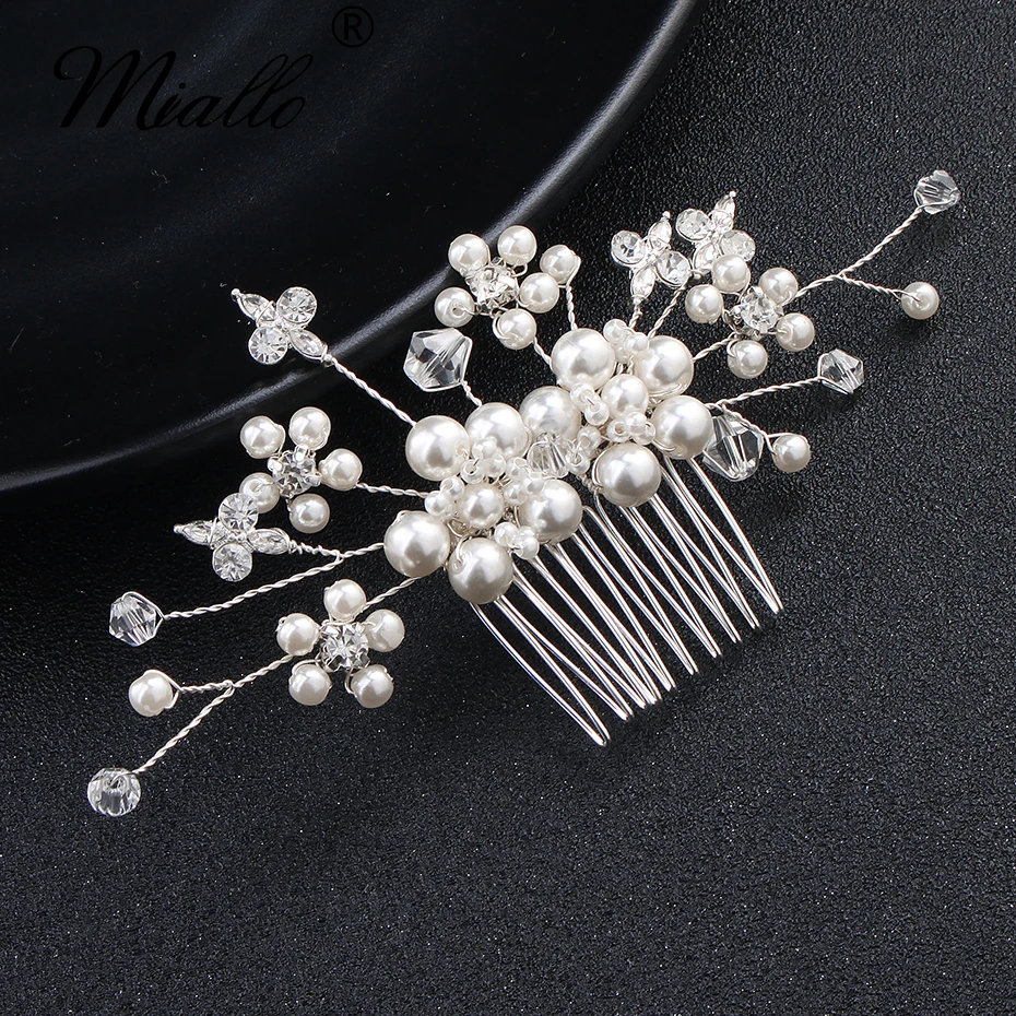 Rhinestone Pearl Bridal Hair Clip Headbands Accessories Jewelry Wedding Crystal Bride Hair Comb Headwear Pearl Hair Vine