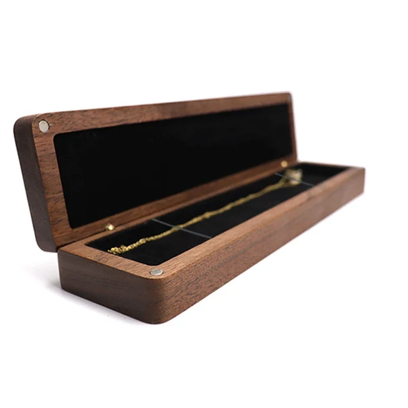 Black Walnut Square Jewelry Box Vintage Wooden necklace Box Flannel Hand Jewelry Proposal necklace Storage Box