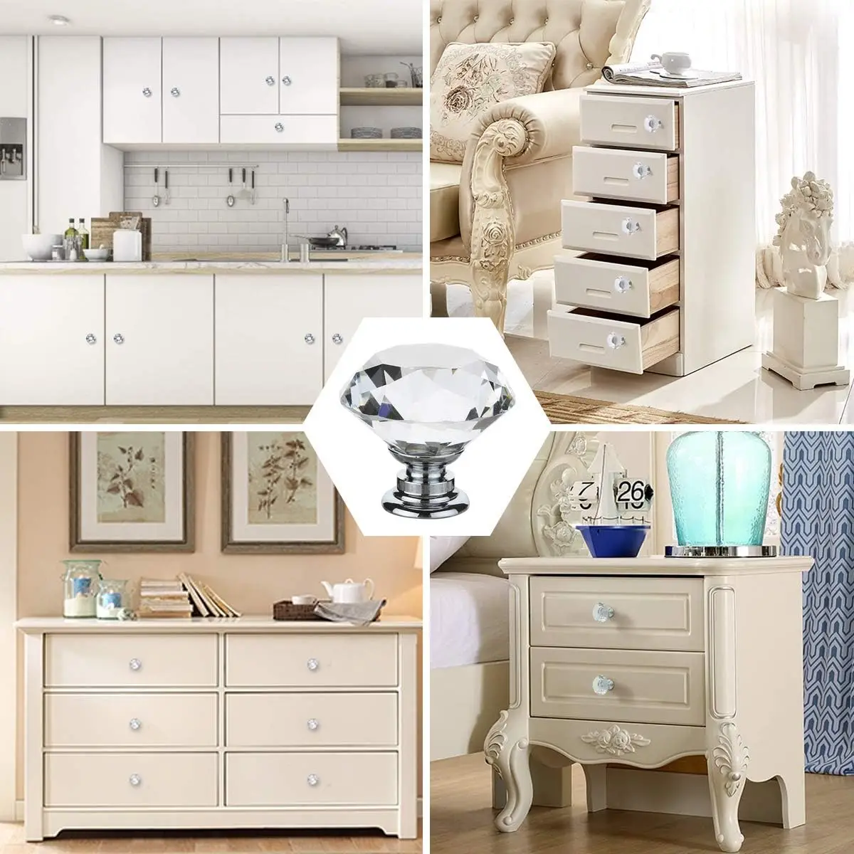 Crystal Cabinet Single-Hole Handle, Diamond Handle, Suitable for Wardrobes, Cabinet Drawers, Kitchen Dressers, Cabinets, Wardrobes, Halloween, Christmas Decorations for Your Home