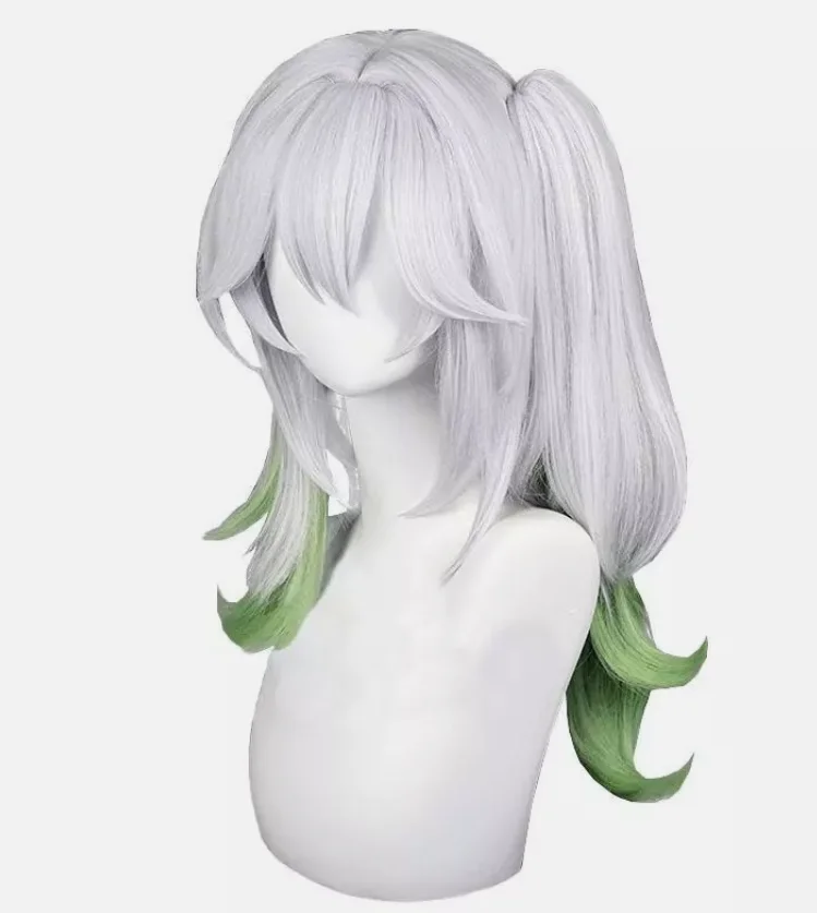 Genshin Impact Nahida Cosplay Wigs 60cm Long Grey Mixed Green Synthetic Hair