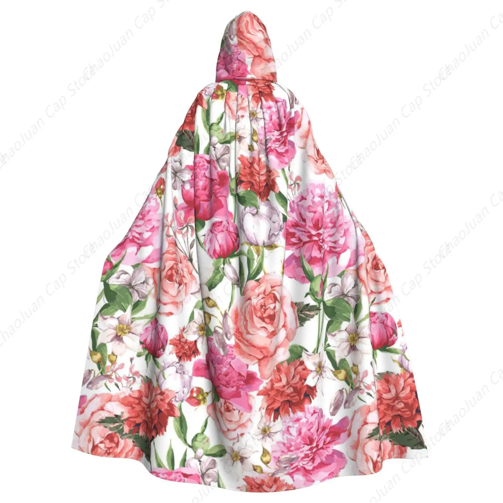 Garden Peony Print Adults Hooded Cloak With Halloween Christmas Witch Cape Robe Costume Party Supplies ?