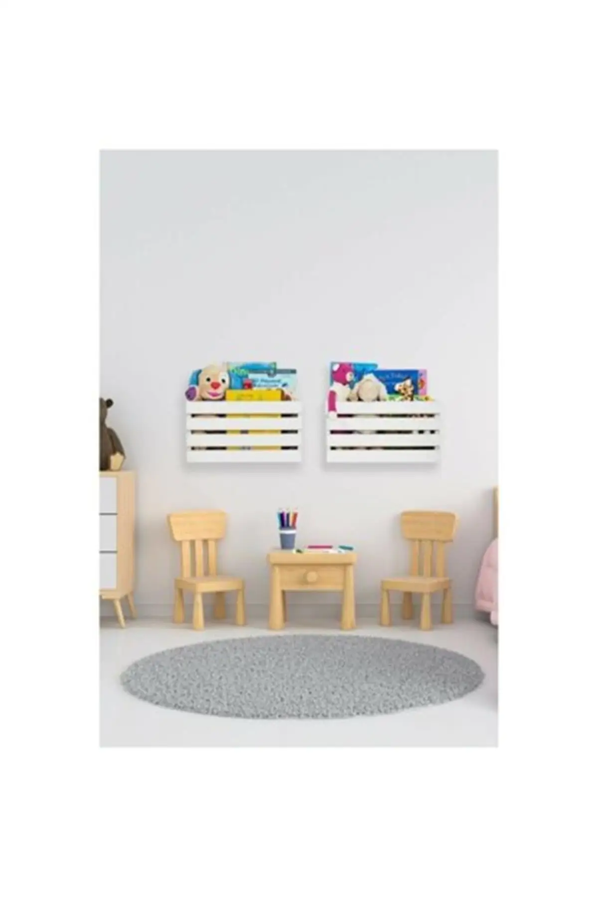 Wood Cabinet Toy Storage Rack Bookcase 2 pcs Montesori Toy Rack (mdf)
