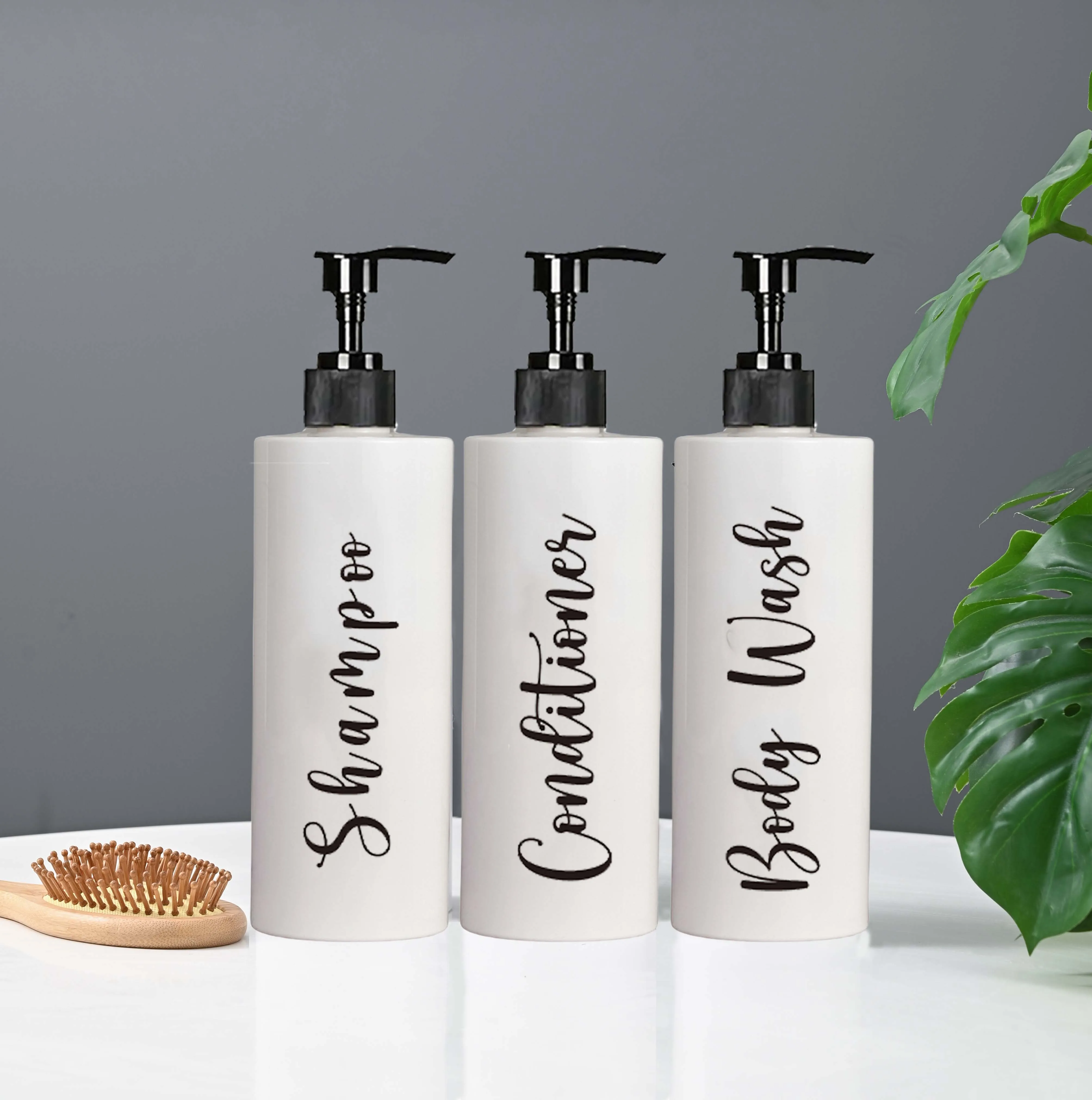 500ml Soap Dispenser Bottle Shampoo Shower Bottle with Bamboo and Wood Pump Head Durable Refillable Containers for Liquid Soap