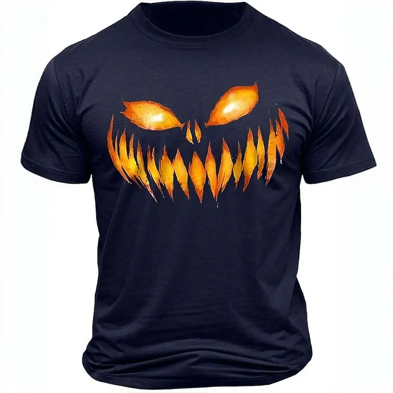 New Retro Halloween Pattern Printed Short-sleeved Fashionable Versatile Round Neck T-shirt Tops Men\'s Street Fun Holiday Costume