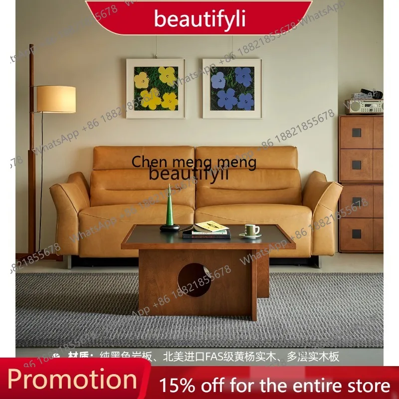 

X New Coffee table medieval rock slab solid wood small apartment living room, tea table 4109