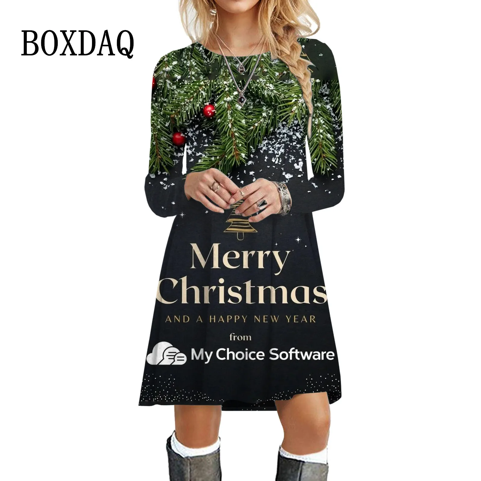 Christmas Dress Women Plus Size Long Sleeve Dresses For Women Holiday Party Casual Print Mini Pullover Dress Vestidos de Fiesta