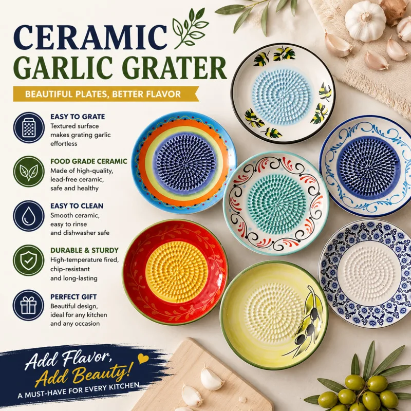 Ceramic Garlic Grater Plate Fruit Manual Ginger Garlic Grinder Dish Kitchen Masher Fruit Puree Grating Tool Color Plate Gift New