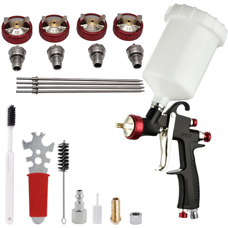 High Quality R500 LVLP Professional Spray Gun 1.3/1.5/1.7/2.0MM Nozzle Set 600cc Airbrush For Car Painting Gravity Spray Gun