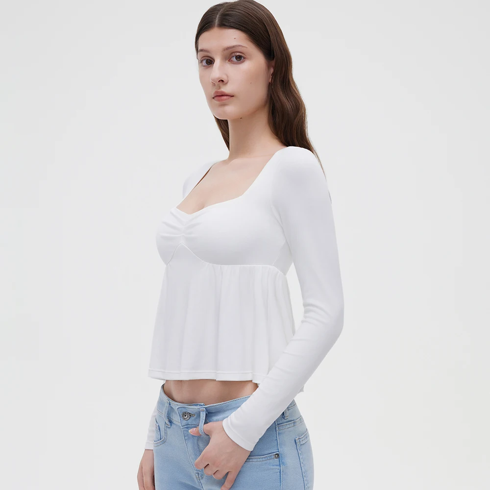 Damen Fairy Y2k Cottage T-Shirt Coquette Quadratischer Ausschnitt Langarm Babydoll Tees Herbst Frühling Vintage Kleidung Lässiger Pullover Top – Detail 17
