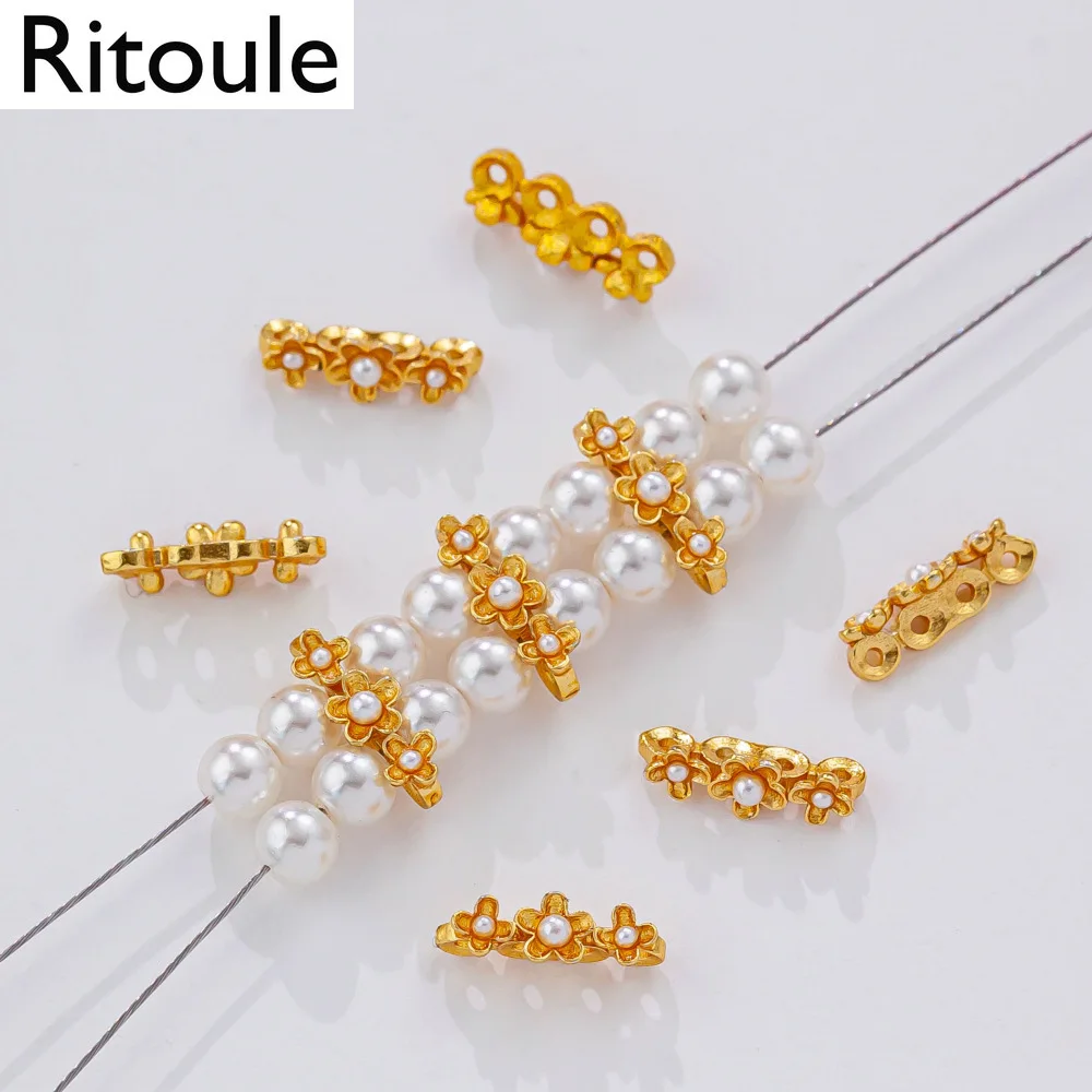 2pcsFour-hole inlaid shell beads three-flower card ring necklace beaded positioning four-breasted DIY handmade septum