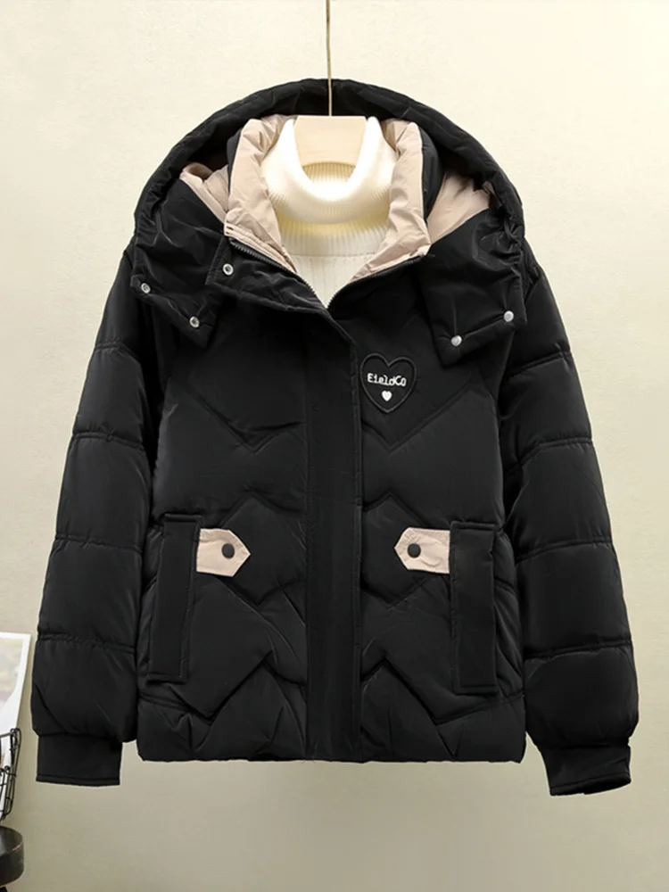 Thickened Cotton Jacket for Female Students Winter Warm Outerwear Short Style Loose Fit Fashionable Korean Style Zipper Closure