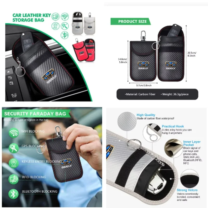 Car Key Storage Organizer Signal Blocker Bag RFID Shielding Pouch For Geely Atlas Boyue NL3 X6 EX7 Emgrand X7