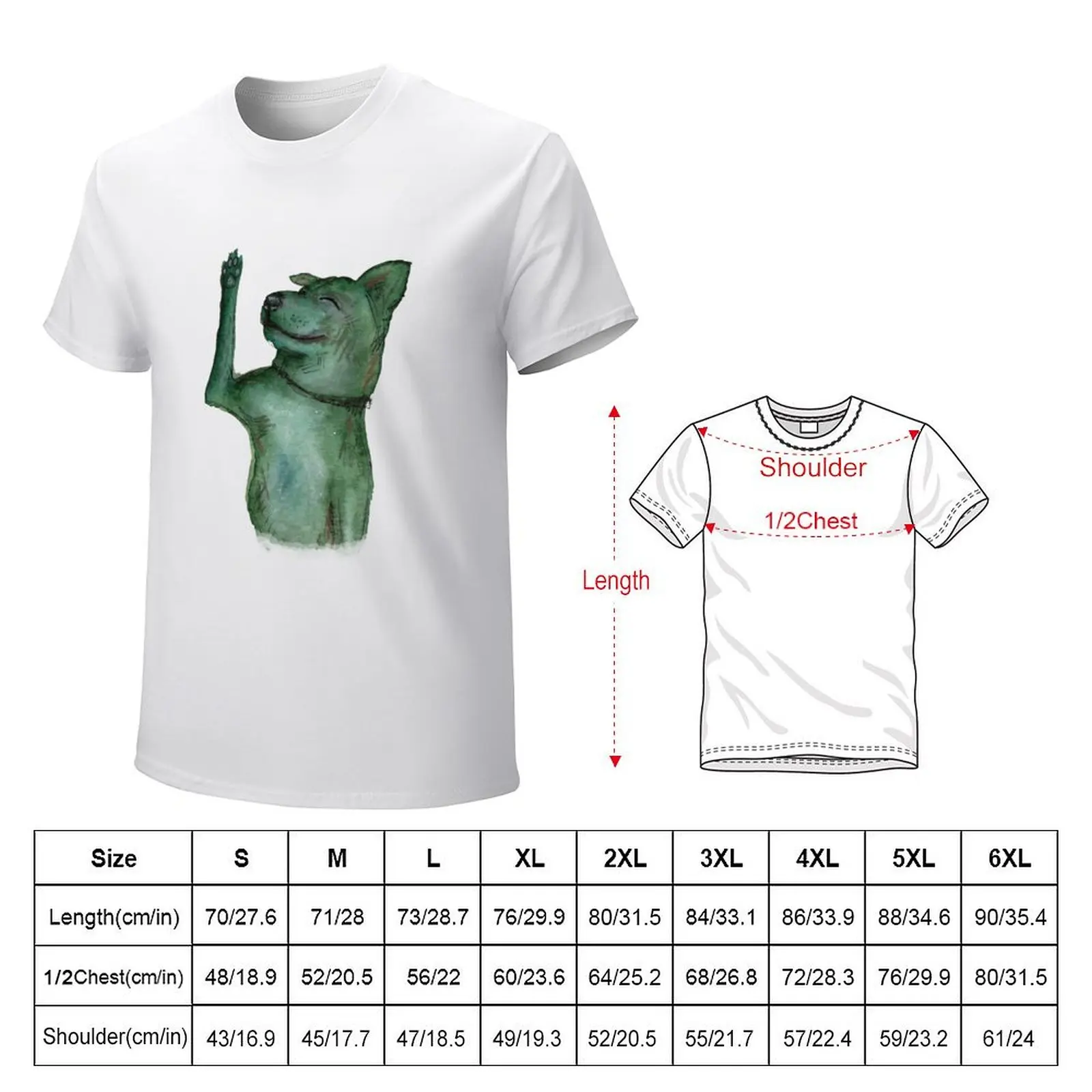 Waving Green Dog - Hand Painted Watercolour T-Shirt customizeds customs Blouse men graphic t shirts