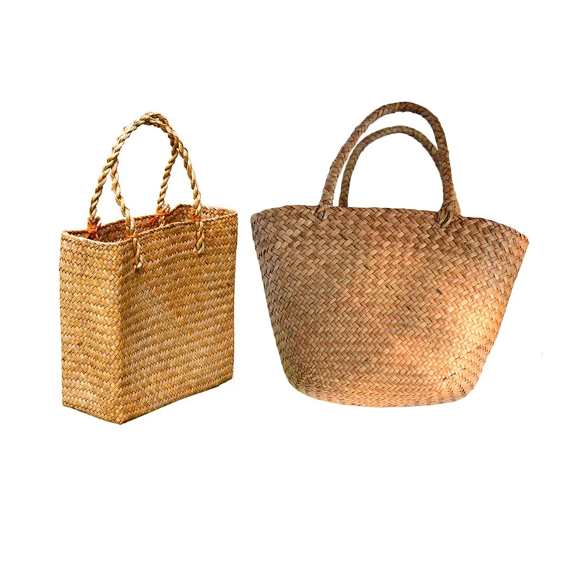 

Fashion Straw Summer Women Beach Handbags Female Flap Handbags Designer Lady Retro Rattan Handmade Tote Bag(Yellow) & Straw Bag