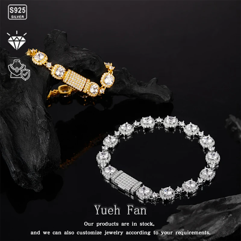 

S925 Silver Inlaid Main Stone Mosanite Bracelet Hip Hop Jewelry Personalized Gorgeous Couple Bracelet Valentine's Day Christmas