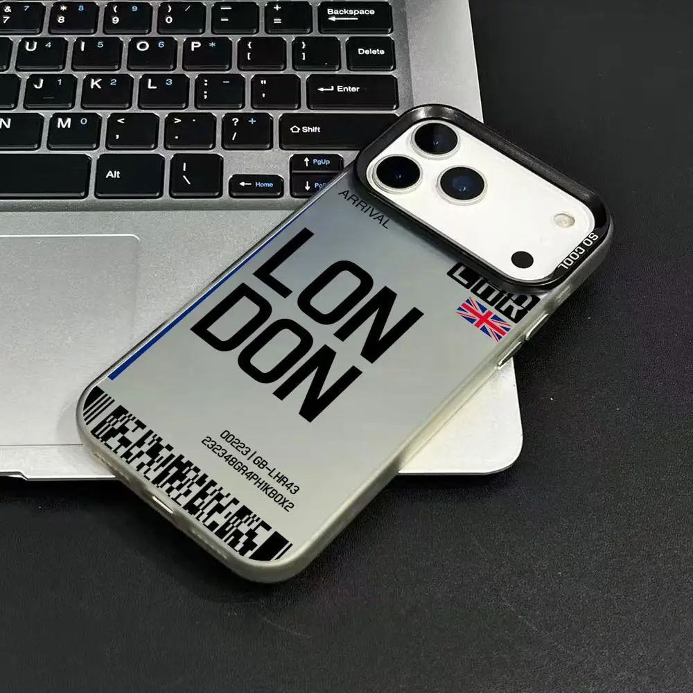 بريطانيا طائرة السفر تذكرة حالة الهاتف آيفون 17 16 15 14 13 12 11 برو ماكس أسود أرجواني ماتي الليزر لامع أورورا فوندا