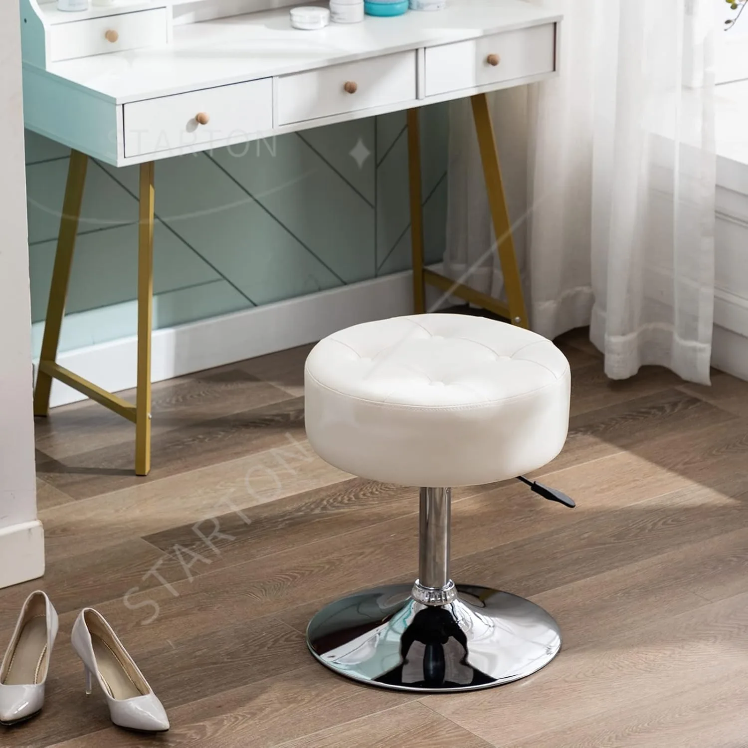 Makeup Stool Vanity Chair Height Adjustable Swivel Stool Round Ottoman