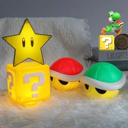 Mario Bros Star Night Lamp LED Sound Koopa Troopa Turtle Question Mark Soft Light USB Charging Table Lamp Statue Decorative Gift