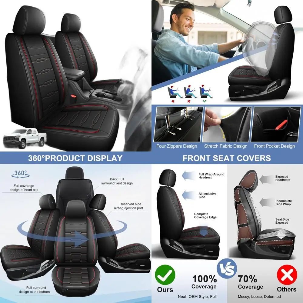 

Faux Leather Seat Covers for 2023-2026 Chevrolet Colorado/GMC Canyon Crew Cab Front Truck Pickup, Redline Edition