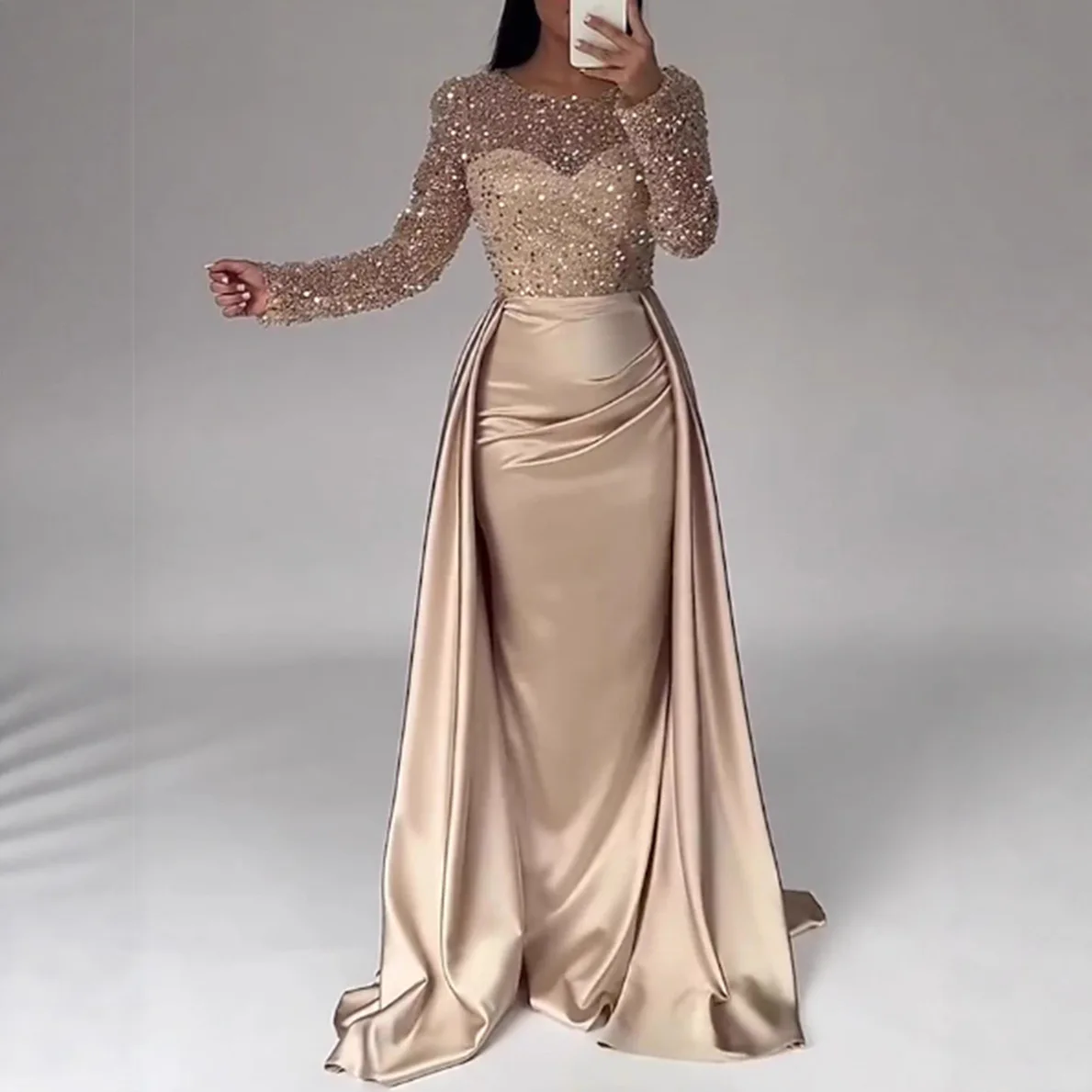 

Women's Luxurious Sequins Evening Dress Elegant Stitching Luxury High Waist Evening Dress Bodycon Maxi Dress Party Dresses