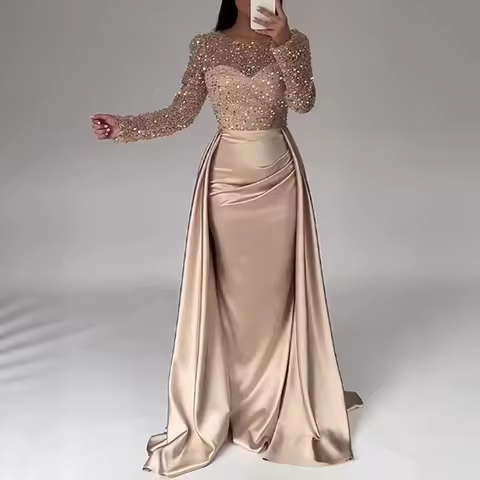 Women's Luxurious Sequins Evening Dress Elegant Stitching Luxury High Waist Evening Dress Bodycon Maxi Dress Party Dresses