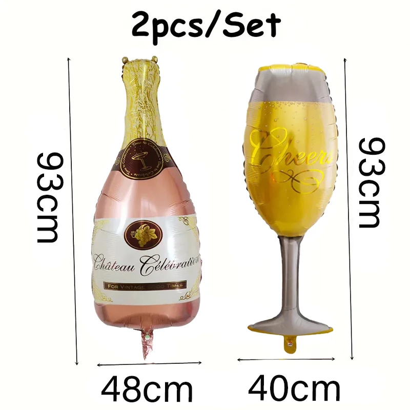 2pcs Champagne Bottle And Goblet Wine Glasses Foil Helium Balloons Birthday Wedding Bachelorette Party Decoration Globos Supplie