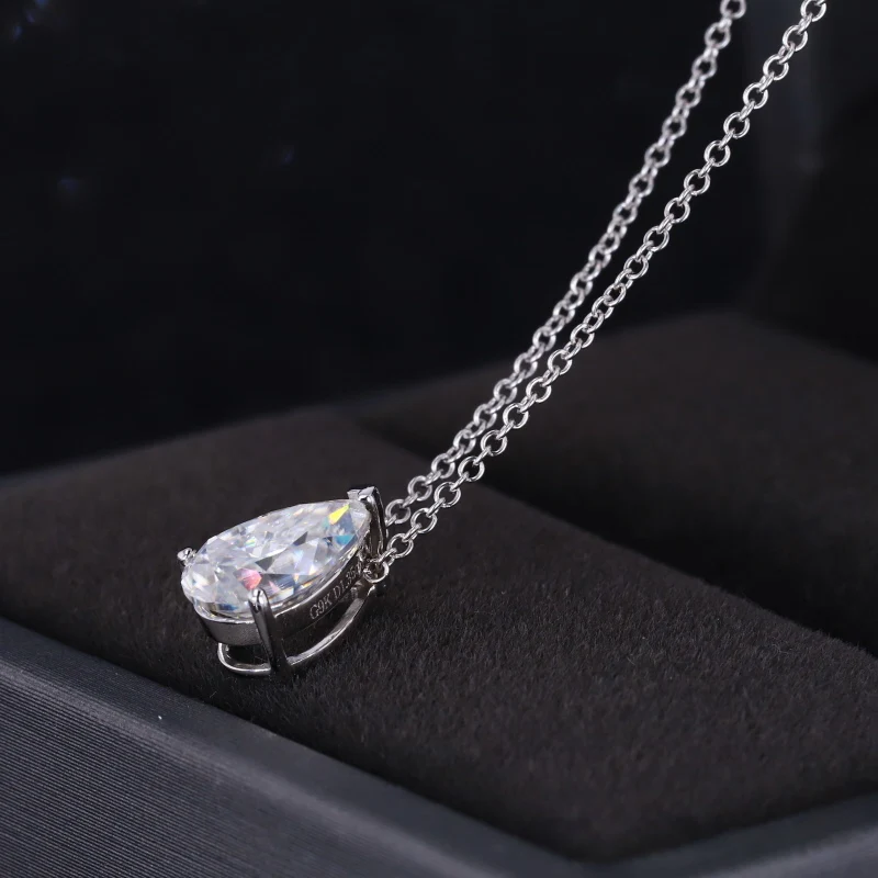 9k White Gold Necklace With 6×9mm Pear Shape DEF Color Moissanite Pendant 35cm Chain For Engagement Party Wedding Gift For Women