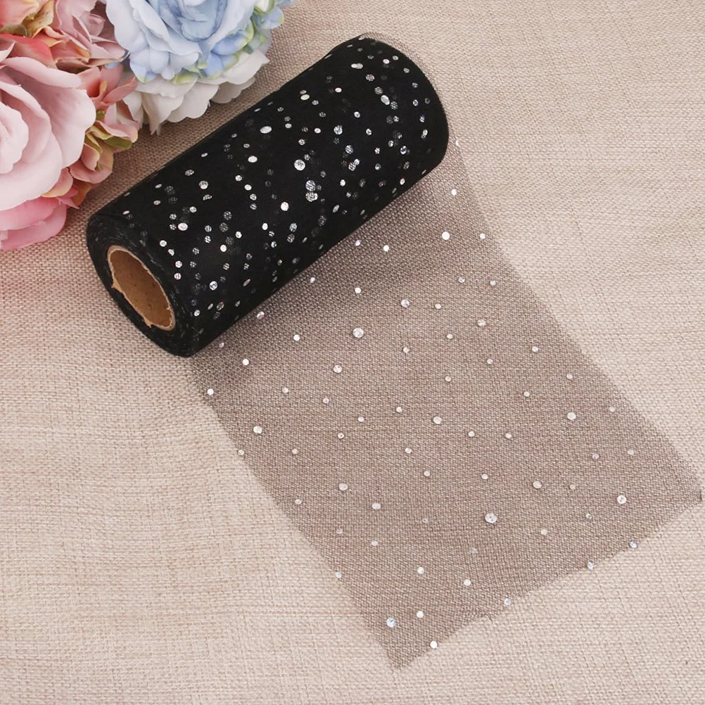 

6"X 25Yd Sequin Tulle Roll Spool 24 Yards Black Tulle For Wedding Decor Gift Wrap Party Craft Diy Tutu Chair Sash Table