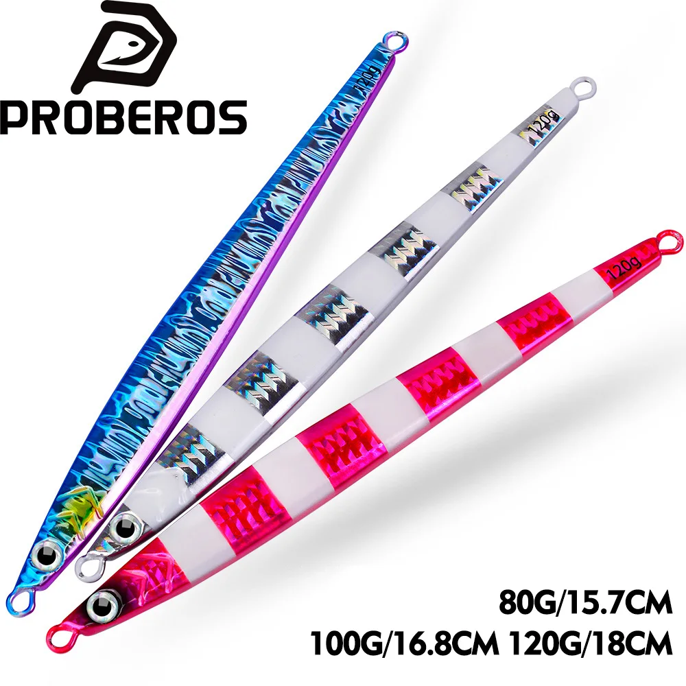 

PROBEROS 80g 100g 120g Fast Sinking Saltwater Jigging Fishing Bait 1PC Isca Speed Falling JIg Artificial Luminous Baits Jig Lure