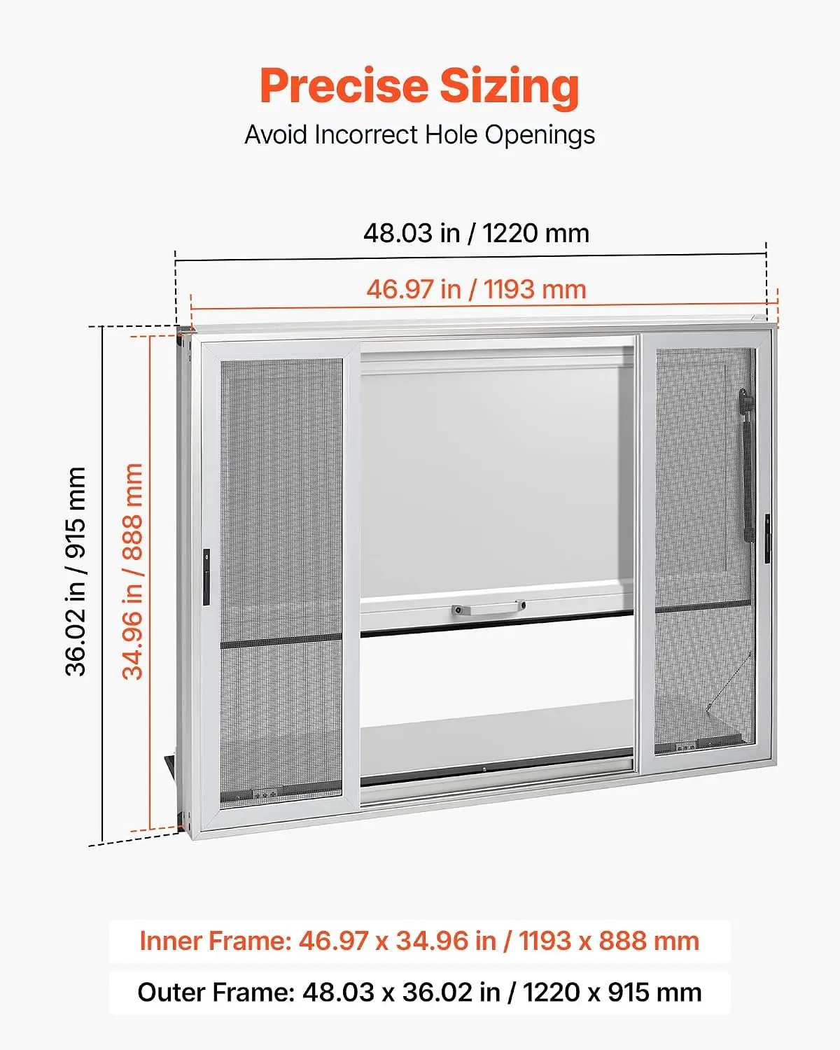 Concession Window Folding Shelf 48x36in Aluminum Alloy Service Window, for Food Truck, Up to 85 Degrees, with 4 Sliding Screen W