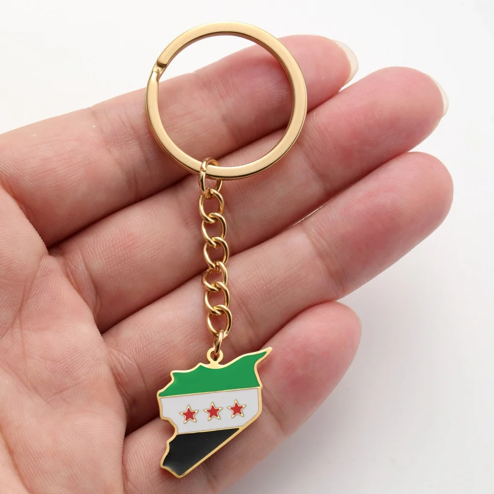 Eueavan Syria Map Pendant Keychains Women Men Stainless Steel Syrian Flag Ethnic National Key Chain Ring Fashion Jewelry Gifts