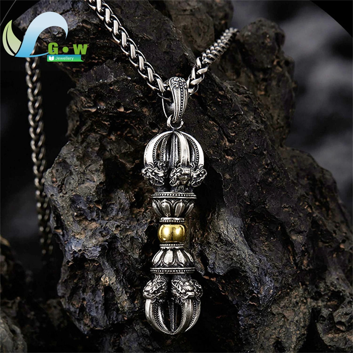 Handmade Antique Style Tibetan Buddhist Vajra Gau Box Prayer Wheel Pendant Necklace for Men Retro Spiritual Amulet Unique