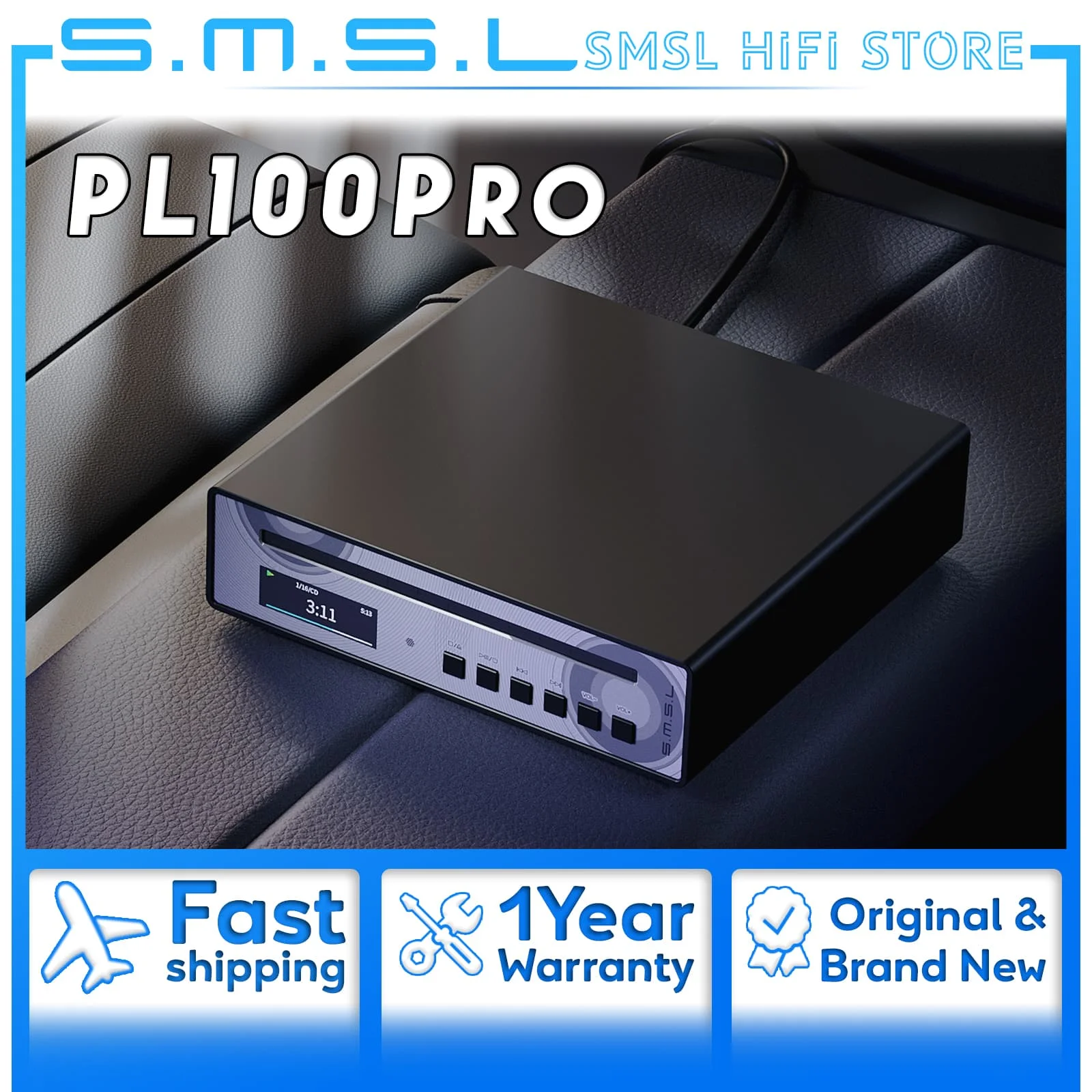 

SMSL PL100 Pro Hi-res Audio CD Player CS43131 Support Optical Coaxial 32Ω/200mW 3.5mm 4.4mm Headphone Output With Remote Contro