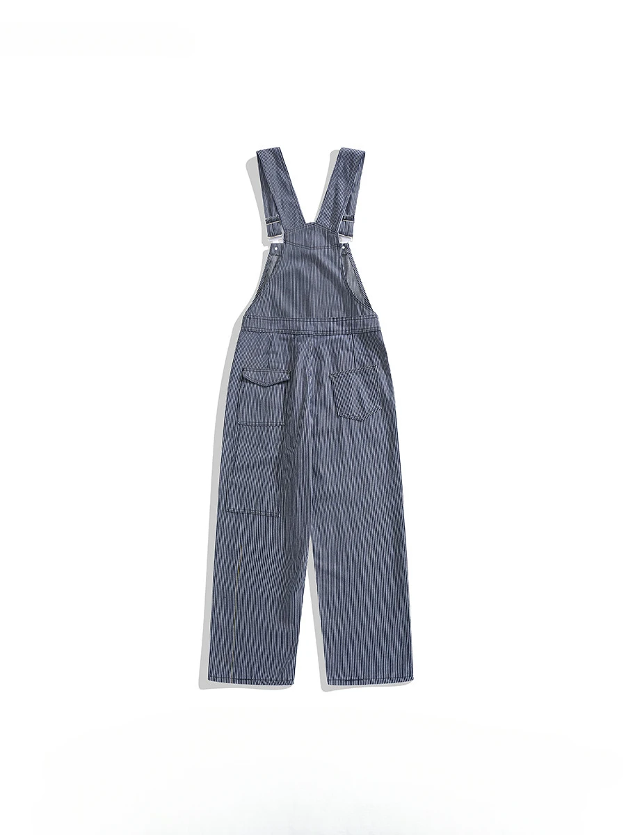 Men Women Striped Denim Overalls Jumpsuits Trendy High Street Hip Hop Straight Loose Casual Versatile Wide Leg Suspender Jeans