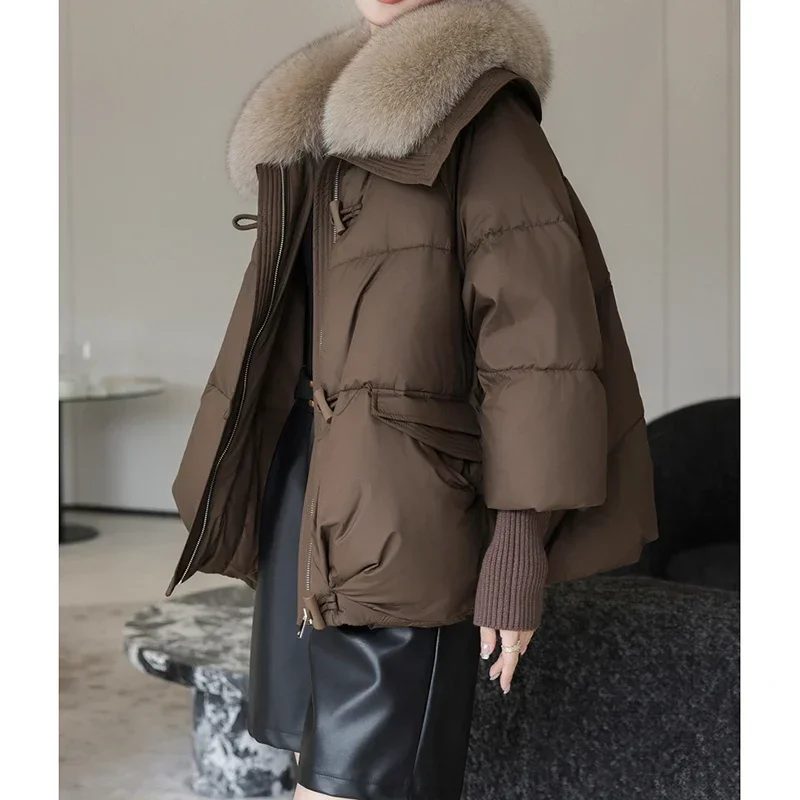 Women Fur Collar Coat Pocket Long Sleeves Fall Winter Fur Collar Zipper Warm Parkas Causal Fleece Cotton-padded Jacket Outerwear