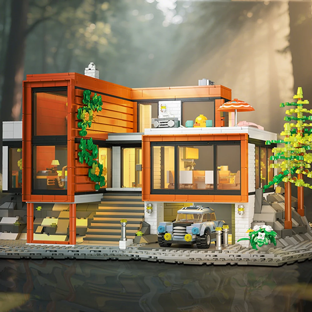 

Creative Brick City Street View Holiday Modern Villa Building Block Construction Model Educational Toy Collection With Ligh