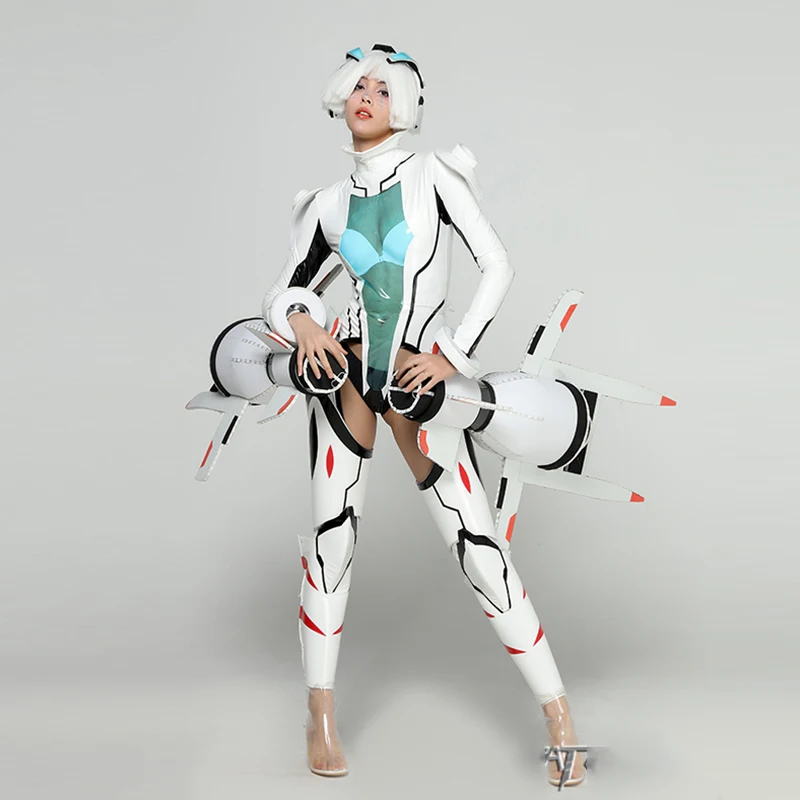 Auf Lager Future Sense Gogo Dance Kleidung Pu Leder Aushöhlen Overall Party Festival Rave Outfit Sänger Bühne Kostüm yj844