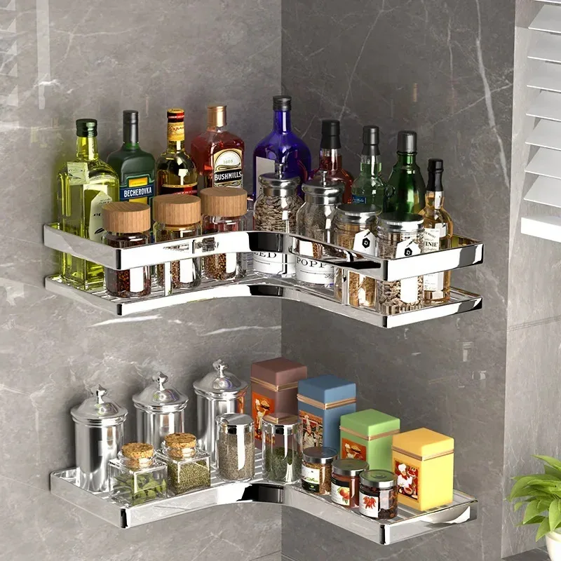 Edelstahl Dreieckiges Halterungsregal Wandmontiert Selbstklebend Shampoo-Dusch-Aufbewahrungsregal Küchen- und Badezimmer-Organizer