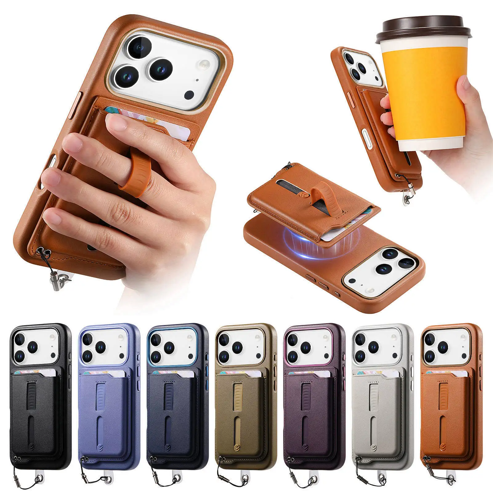 2 في 1 محفظة جلدية مغناطيسية قابلة للفصل حافظة سولت لهاتف آيفون 17 برو ماكس 16 بلس 15 14 13 12 غطاء حقيبة معصمه منزلق